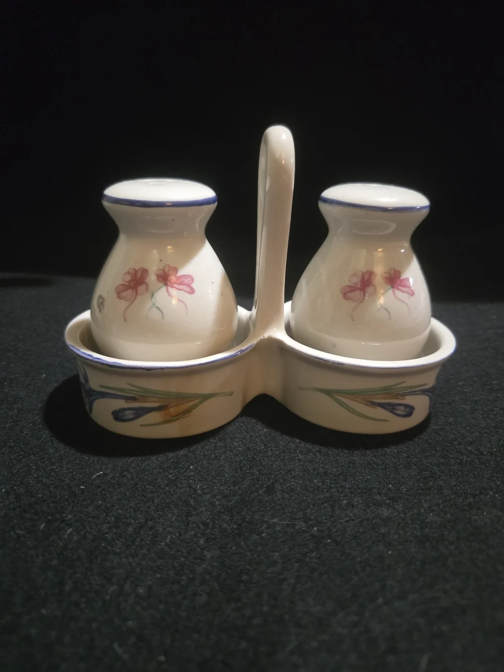 Ceramic Pink Floral Salt and Pepper Shaker Set with Caddy